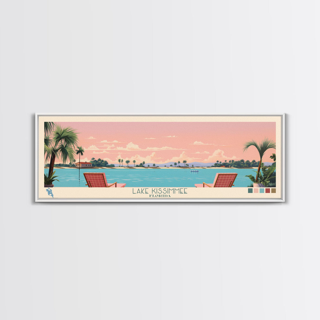 Lake Kissimmee Florida Framed Canvas Print, Panoramic Wall Art, Midcentury Modern, Pop Art, Living Room Decor, Travel Poster, Bedroom Art