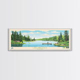 Lake Minocqua Wisconsin Framed Canvas Print, Panoramic Wall Art, Midcentury Modern, Pop Art, Living Room Decor, Travel Poster