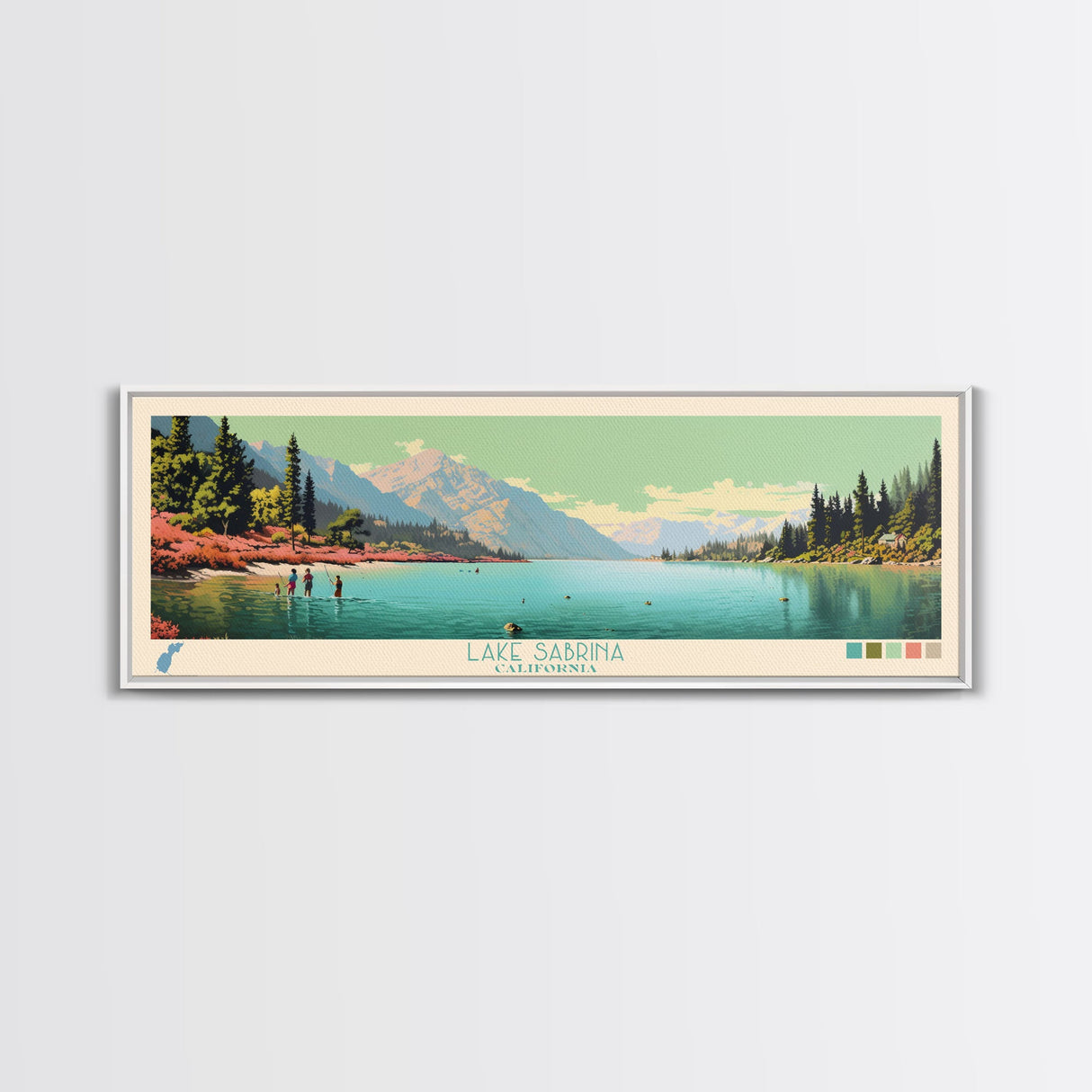 Lake Sabrina California Framed Canvas Print, Panoramic Wall Art, Midcentury Modern, Pop Art, Bedroom Art, Travel Poster, Lake House Decor