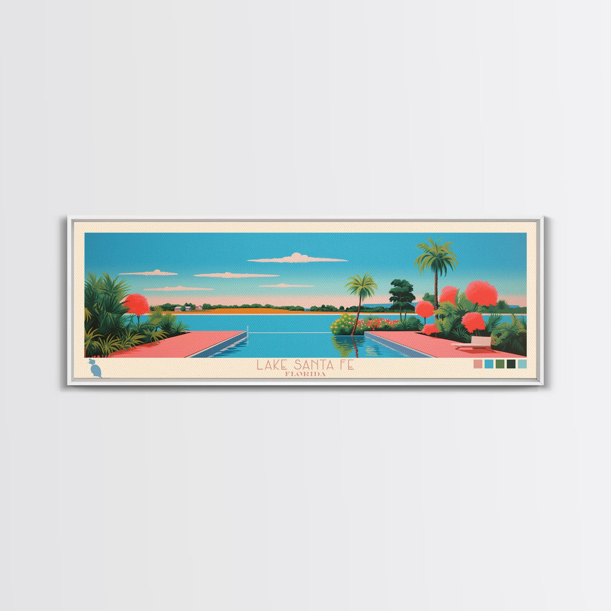 Lake Santa Fe Florida Framed Canvas Print, Panoramic Wall Art, Midcentury Modern, Pop Art, Bedroom Art, Travel Poster, Lake House Decor