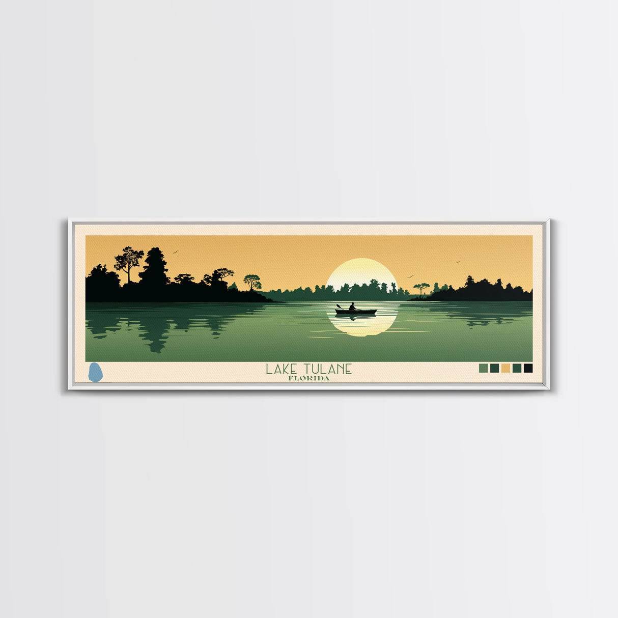 Lake Tulane, Florida Panoramic Wall Art Framed Canvas Print, Midcentury Modern, Pop Art, Home Decor, Travel Poster, Living Room Art