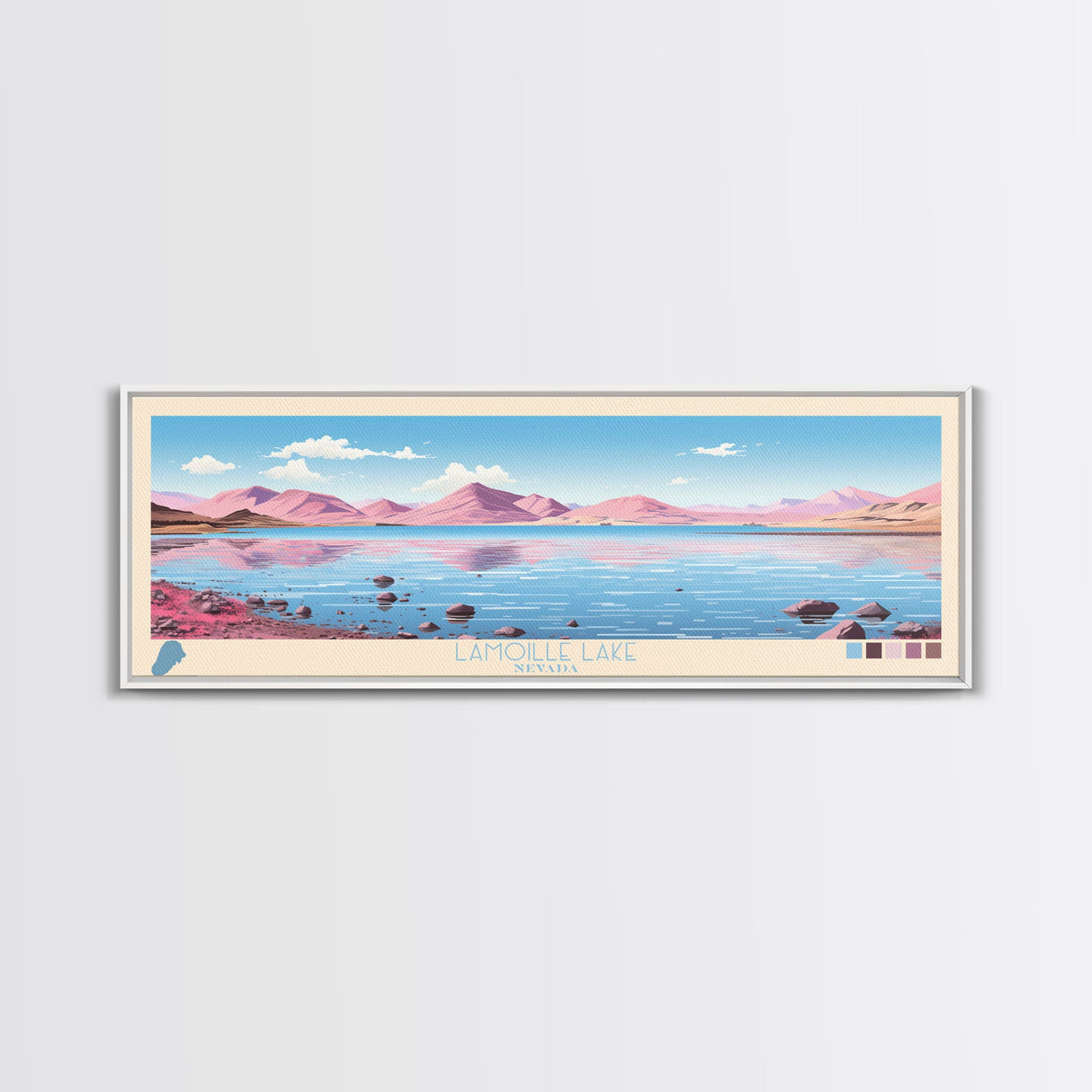 Lamoille Lake, Nevada Panoramic Wall Art Framed Canvas Print, Midcentury Modern, Pop Art, Home Decor, Travel Poster, Living Room Art