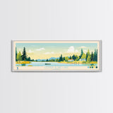 Lenore Lake, Saskatchewan Panoramic Wall Art Framed Canvas Print, Midcentury Modern, Pop Art, Home Decor, Travel Poster, Living Room Art