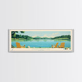 Logan Martin Lake, Alabama Panoramic Wall Art Framed Canvas Print, Midcentury Modern, Pop Art, Home Decor, Travel Poster, Bedroom Art