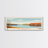 Merrill Creek Reservoir, New Jersey Panoramic Wall Art Framed Canvas Print, Midcentury Modern, Pop Art, Home Decor, Travel Poster, Living Room Art