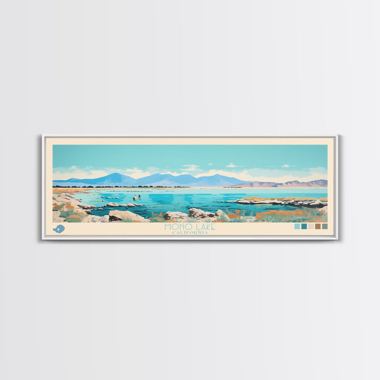 Mono Lake, California Framed Canvas Print, Panoramic Wall Art, Midcentury Modern, Pop Art, Home Decor, Travel Poster, Bedroom Art