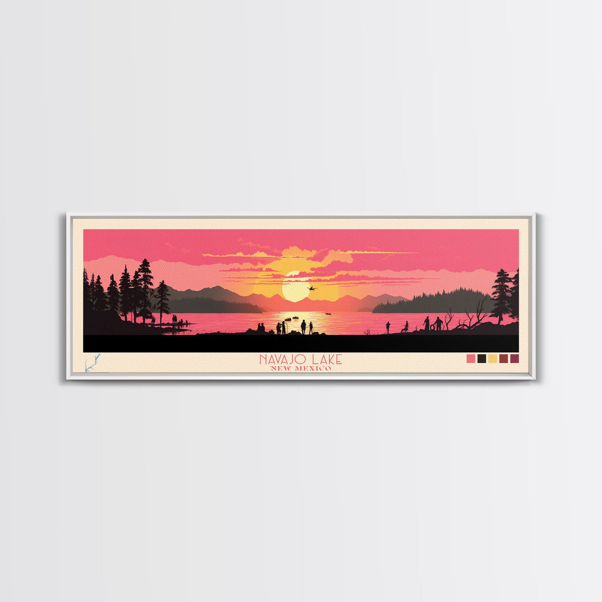 Navajo Lake, New Mexico Framed Canvas Print, Panoramic Wall Art, Midcentury Modern, Pop Art, Home Decor, Travel Poster, Living Room Art