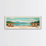 Newfound Lake, New Hampshire Framed Canvas Print, Panoramic Wall Art, Midcentury Modern, Pop Art, Home Decor, Travel Poster, Living Room Art