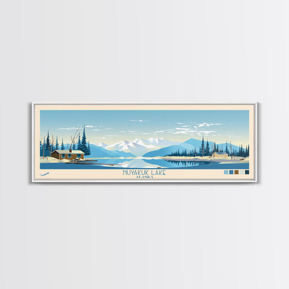 Nuyakuk Lake, Alaska Framed Canvas Print, Panoramic Wall Art, Midcentury Modern, Pop Art, Home Decor, Travel Poster, Bedroom Art