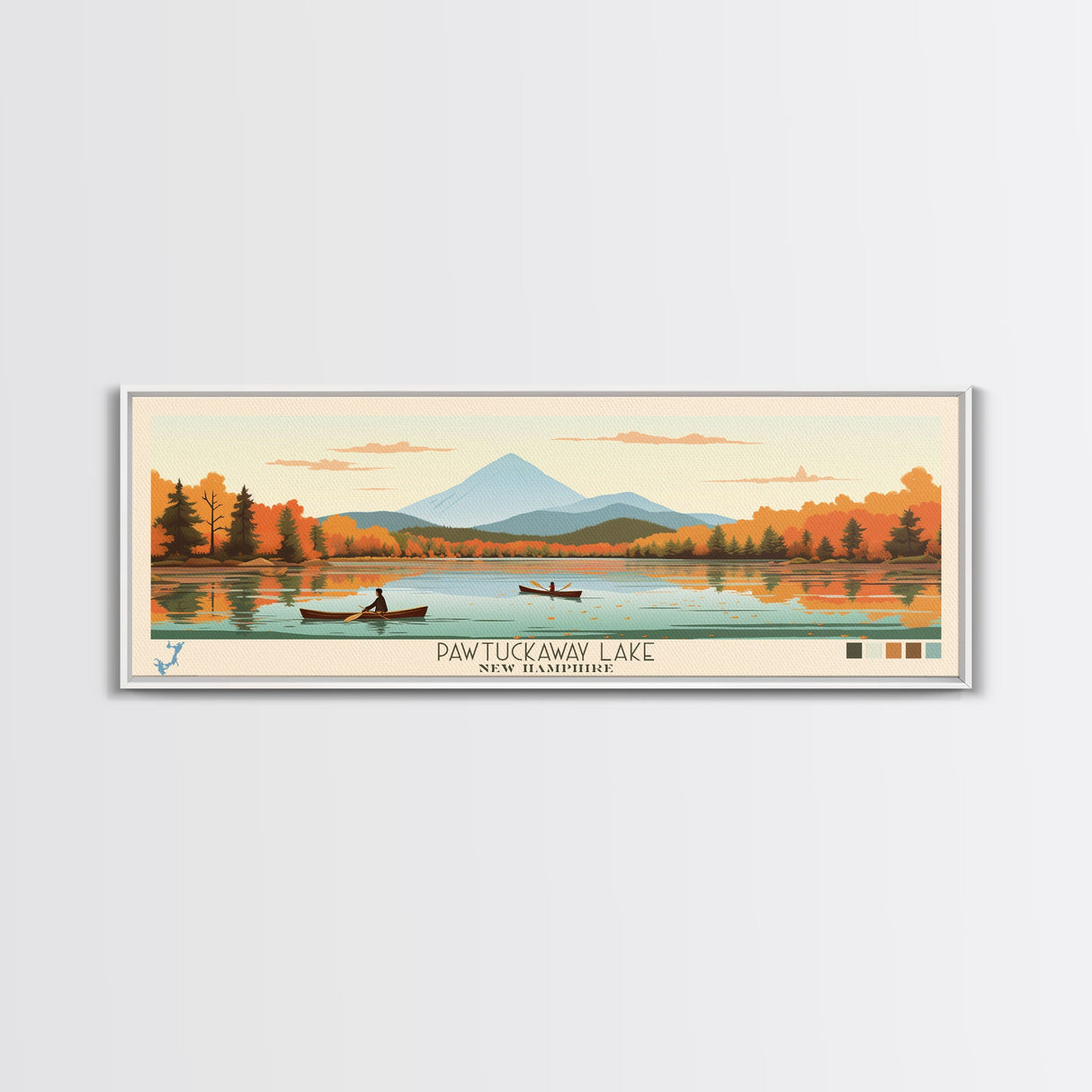 Pawtuckaway Lake, New Hampshire Framed Canvas Print, Panoramic Wall Art, Midcentury Modern, Pop Art, Home Decor, Travel Poster, Bedroom Art