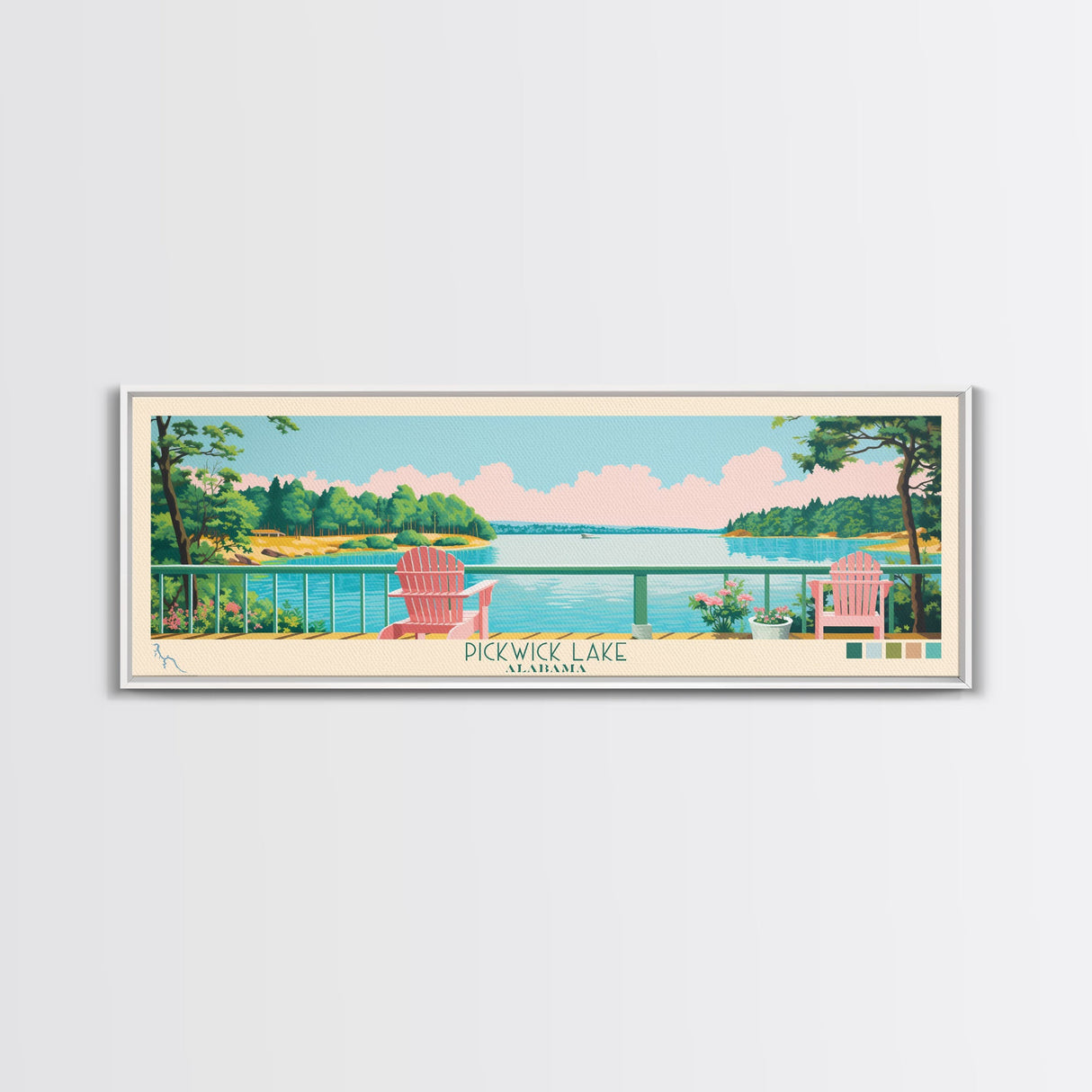 Pickwick Lake, Alabama Framed Canvas Print, Home Decor, Midcentury Modern Art, Panoramic Travel Poster, Wall Art, Pop Art