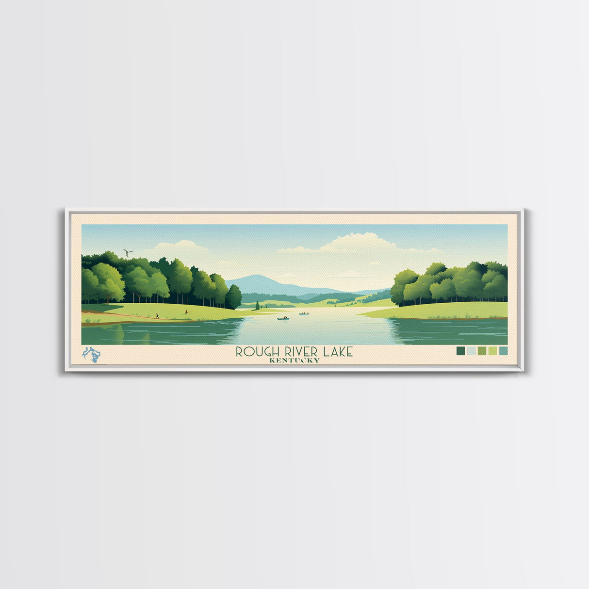 Rough River Lake, Kentucky Framed Canvas Print, Panoramic Wall Art, Midcentury Modern Decor, Bedroom Art, Pop Art, Travel Poster