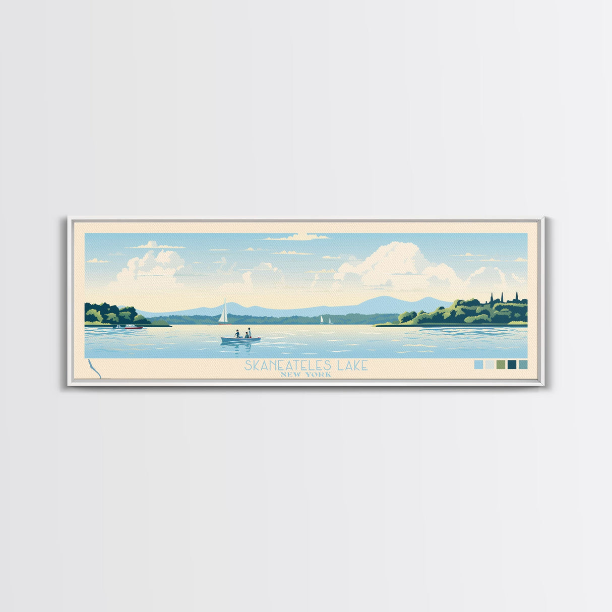 Skaneateles Lake, New York Framed Canvas Print, Lake House Art, Midcentury Modern Decor, Pop Art, Travel Poster, Living Room Wall Art