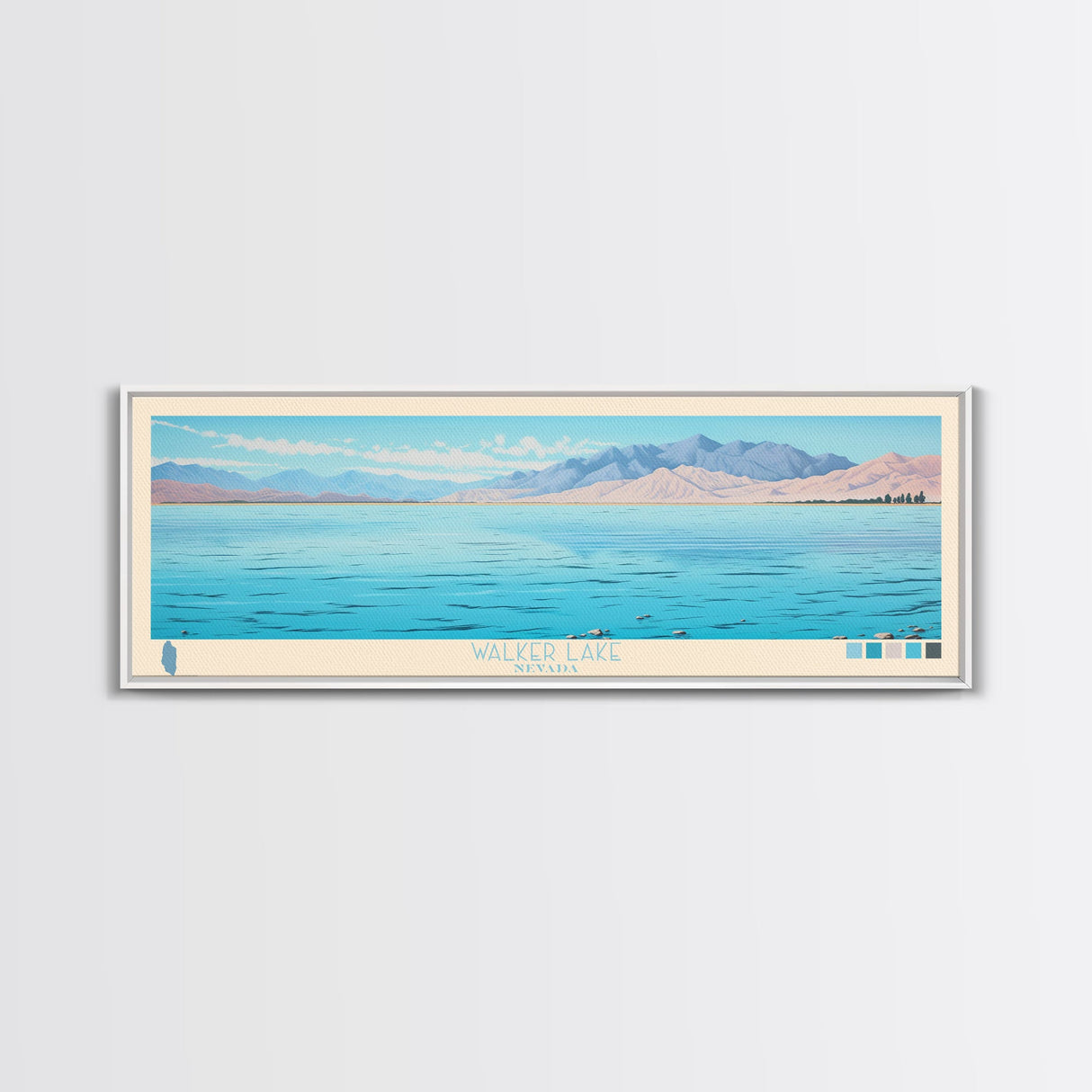 Walker Lake, Nevada Framed Canvas Print, Panoramic Lake House Decor, Midcentury Modern Art, Pop Art, Travel Poster, Bedroom Wall Art