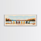 Winnisquam Lake, New Hampshire Panoramic Framed Canvas Print, Lake House Decor, Midcentury Modern Art, Pop Art, Travel Poster