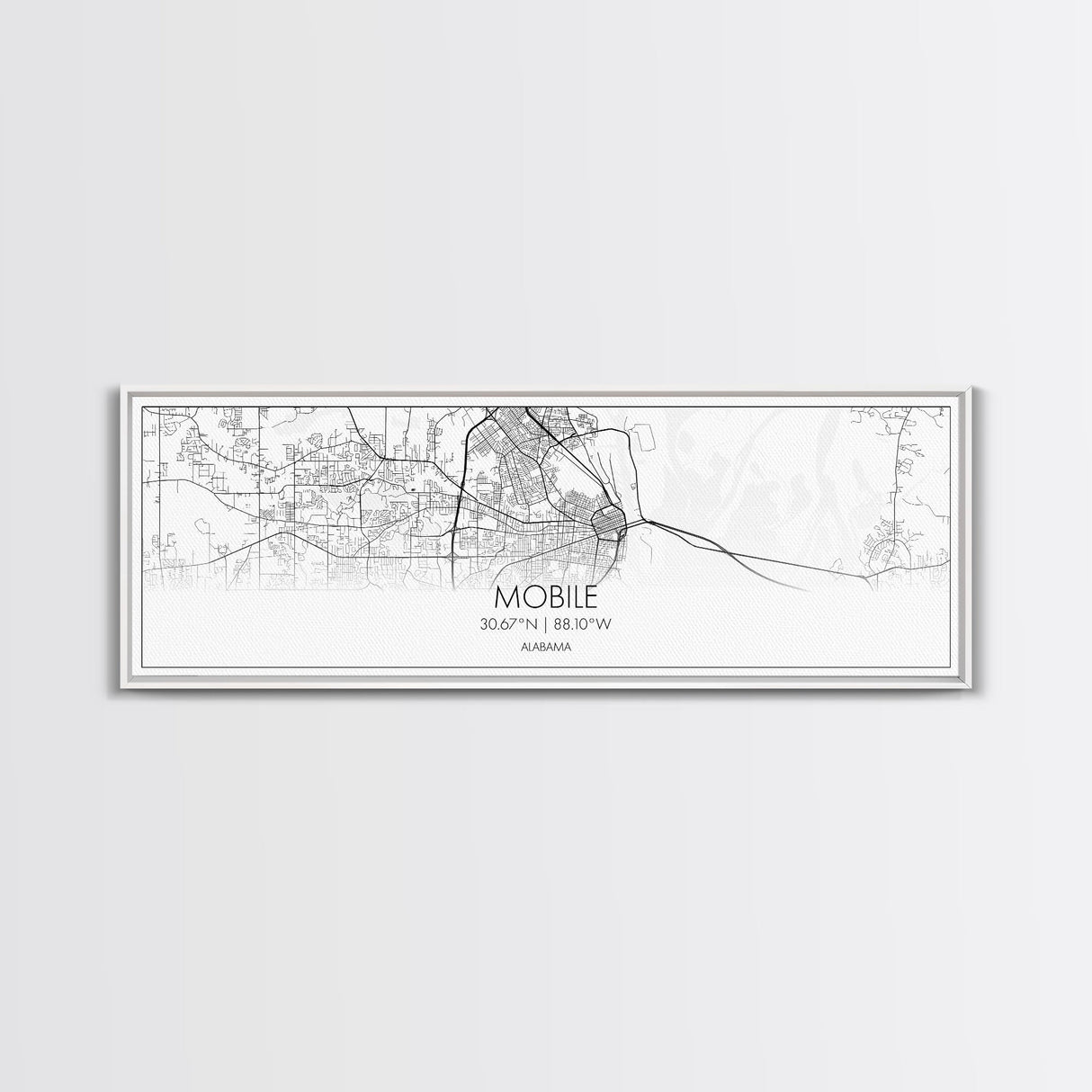 Panoramic Mobile City Map, Alabama Art, Map Print, Minimalist Wall Art, Canvas Art, Housewarming Gift, Street Map Art, Closing Gift