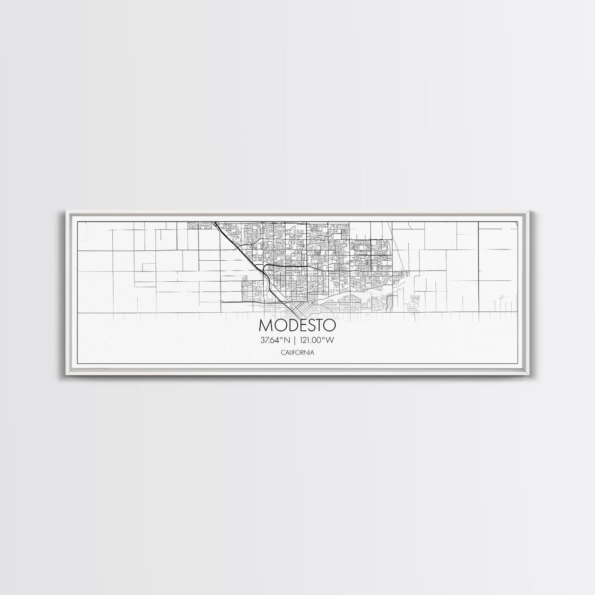 Panoramic Modesto City Map, California Art, Map Print, Minimalist Wall Art, Canvas Art, Housewarming Gift, Street Map Art, Closing Gift