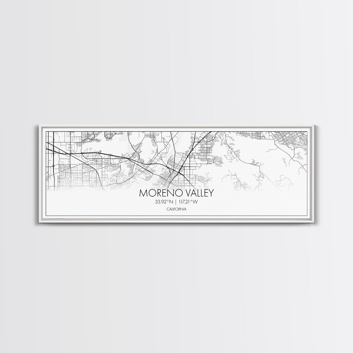 Panoramic Moreno Valley City Map, California Art, Map Print, Minimalist Wall Art, Canvas Art, Housewarming Gift, Street Map, Closing Gift