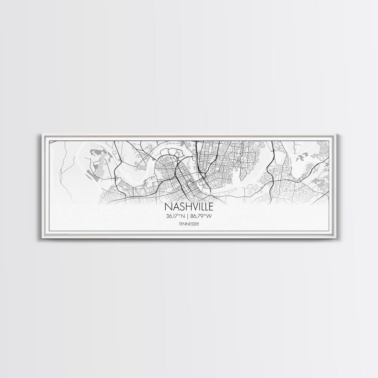 Panoramic Nashville City Map, Tennessee Art, Map Print, Minimalist Wall Art, Canvas Art, Housewarming Gift, Street Map Art, Closing Gift