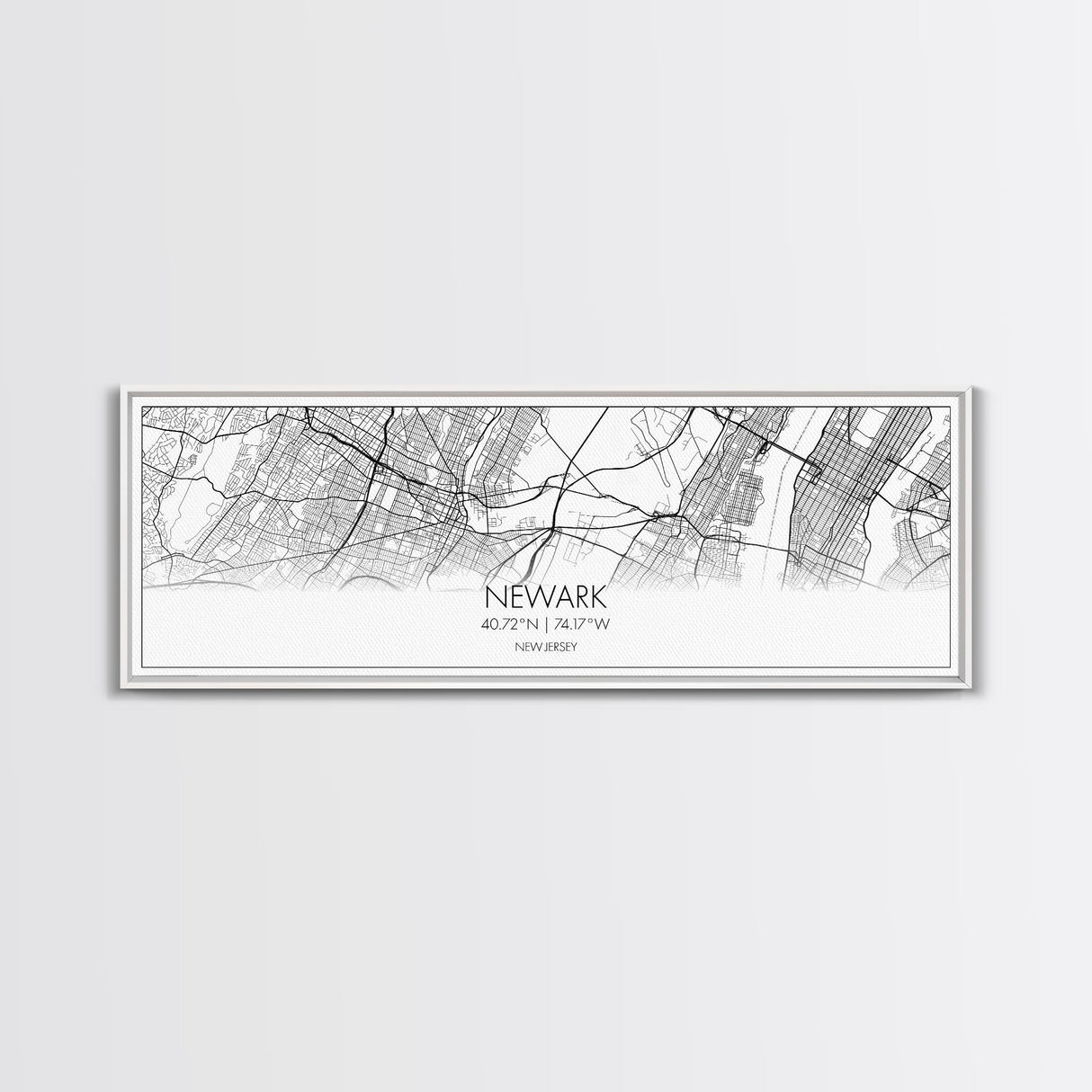 Panoramic Newark City Map, New Jersey Art, Map Print, Minimalist Wall Art, Canvas Art, Housewarming Gift, Street Map Art, Closing Gift