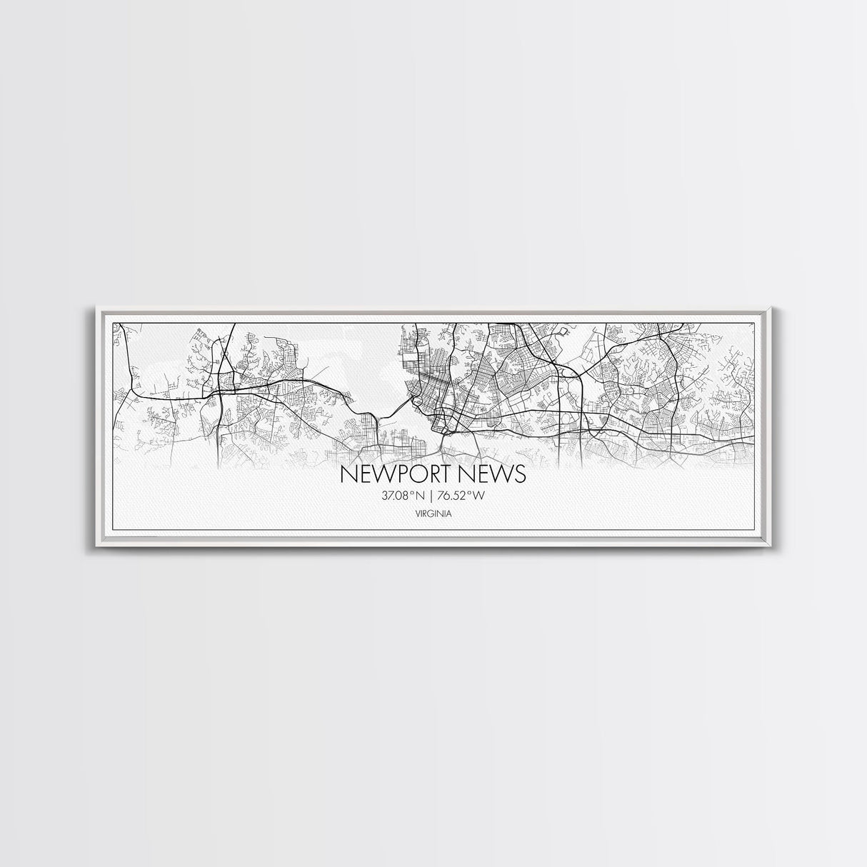 Panoramic Newport News City Map, Virginia Art, Map Print, Minimalist Wall Art, Canvas Art, Housewarming Gift, Street Map Art, Closing Gift