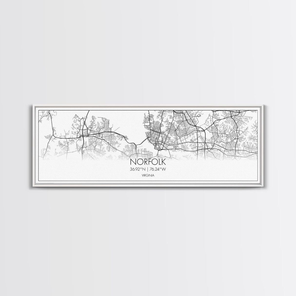 Panoramic Norfolk City Map, Virginia Art, Map Print, Minimalist Wall Art, Canvas Art, Housewarming Gift, Street Map Art, Closing Gift