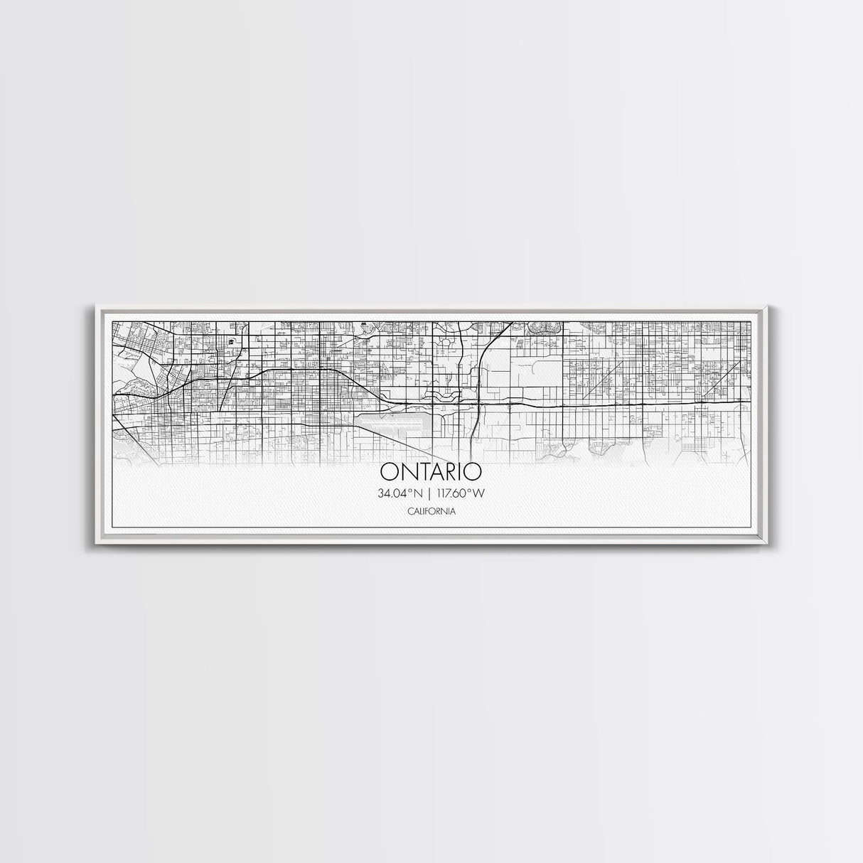 Panoramic Ontario City Map, California Art, Map Print, Minimalist Wall Art, Canvas Art, Housewarming Gift, Street Map Art, Closing Gift