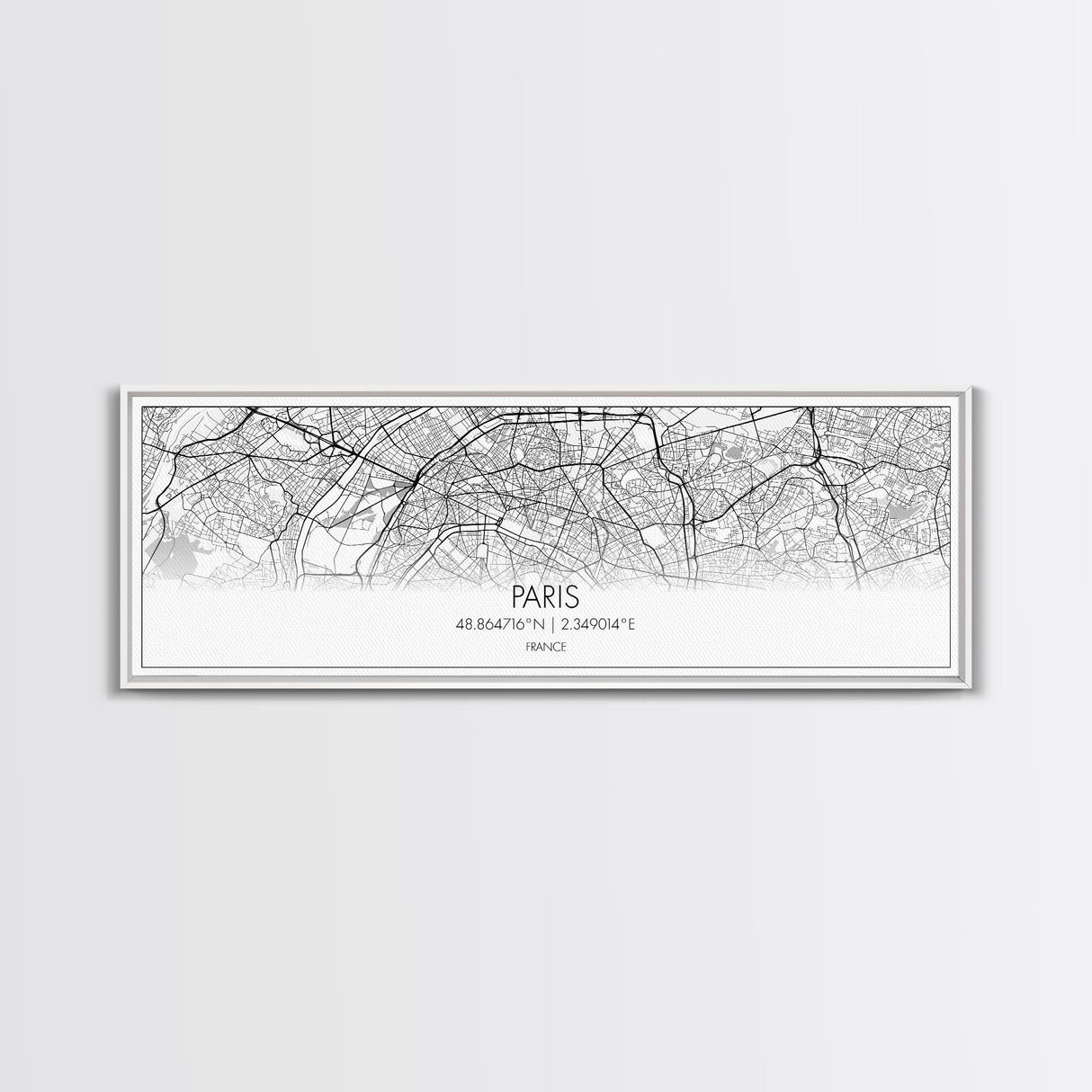 Panoramic Paris City Map, France Art, Map Print, Minimalist Wall Art, Canvas Art, Housewarming Gift, Street Map Art, Closing Gift