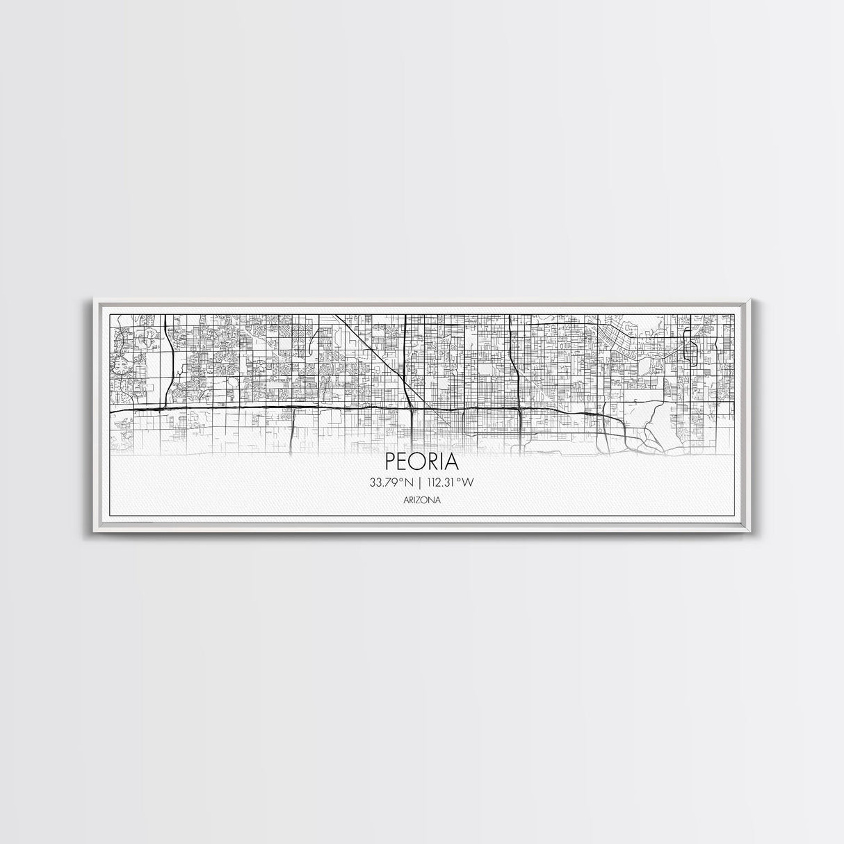 Panoramic Peoria City Map, Arizona Art, Map Print, Minimalist Wall Art, Canvas Art, Housewarming Gift, Street Map Art, Closing Gift