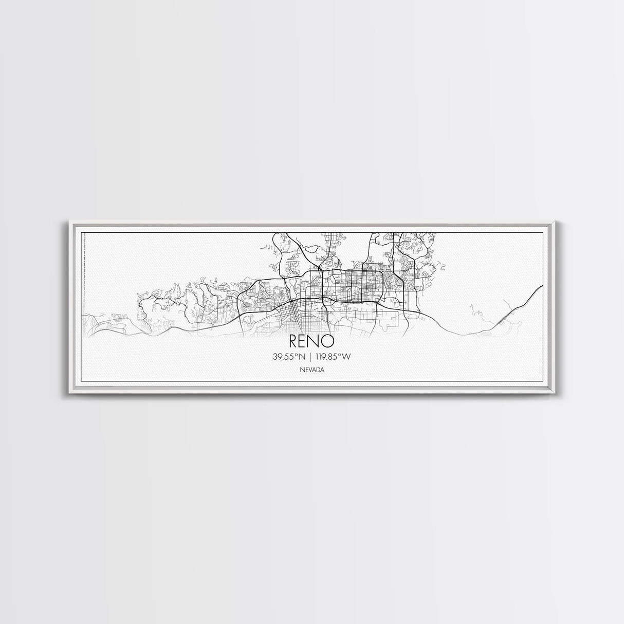 Panoramic Reno City Map, Nevada Art, Map Print, Minimalist Wall Art, Canvas Art, Housewarming Gift, Street Map Art, Closing Gift