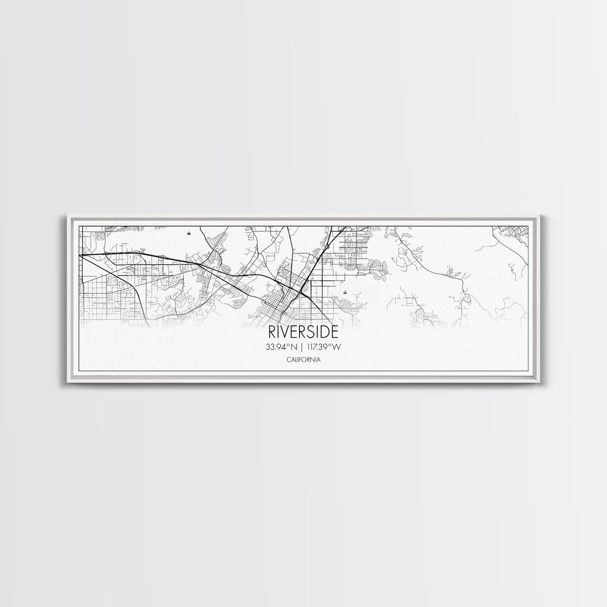 Panoramic Riverside City Map, California Art, Map Print, Minimalist Wall Art, Canvas Art, Housewarming Gift, Street Map Art, Closing Gift