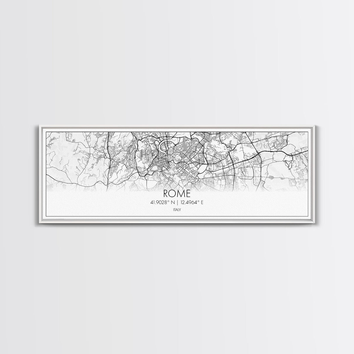 Panoramic Rome City Map, Italy Art, Map Print, Minimalist Wall Art, Canvas Art, Housewarming Gift, Street Map Art, Closing Gift