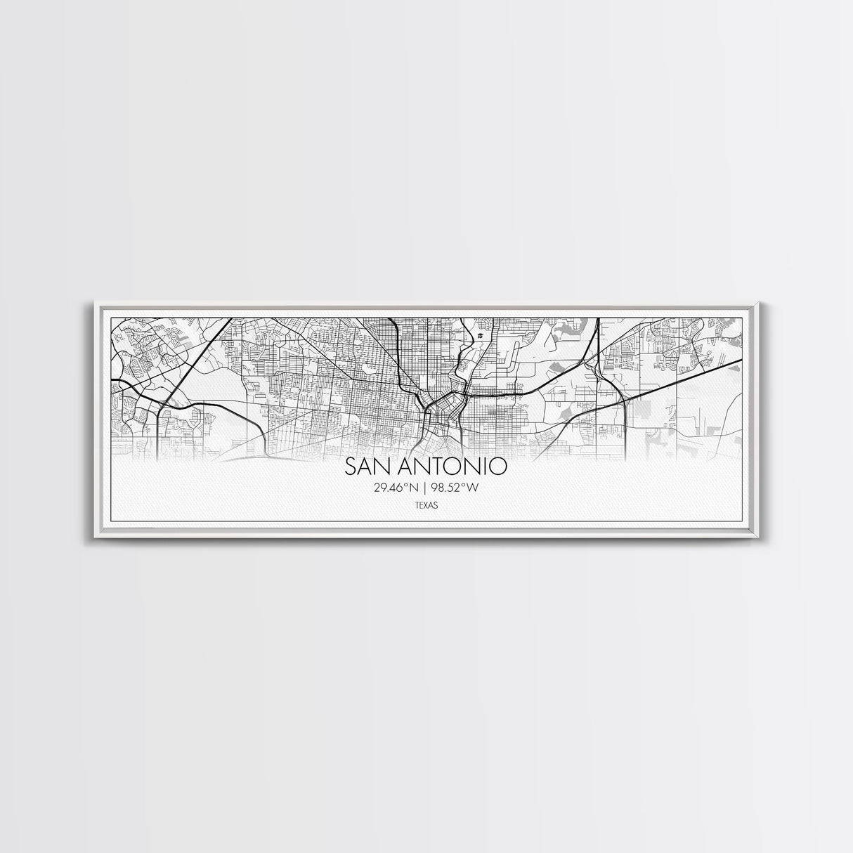 Panoramic San Antonio City Map, Texas Art, Map Print, Minimalist Wall Art, Canvas Art, Housewarming Gift, Street Map Art, Closing Gift