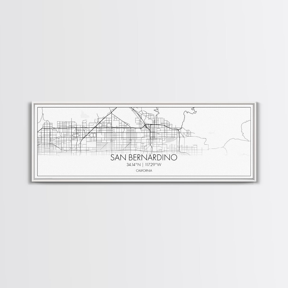 Panoramic San Bernardino City Map, California Art, Map Print, Minimalist Wall Art, Canvas Art, Housewarming Gift, Street Map, Closing Gift