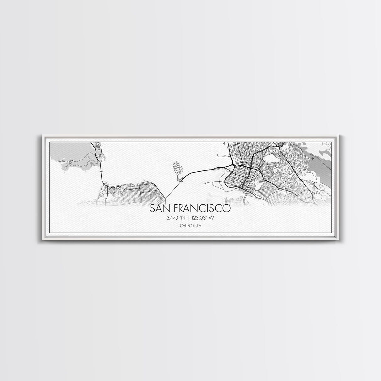 Panoramic San Francisco City Map, California Art, Map Print, Minimalist Wall Art, Canvas Art, Housewarming Gift, Street Map, Closing Gift