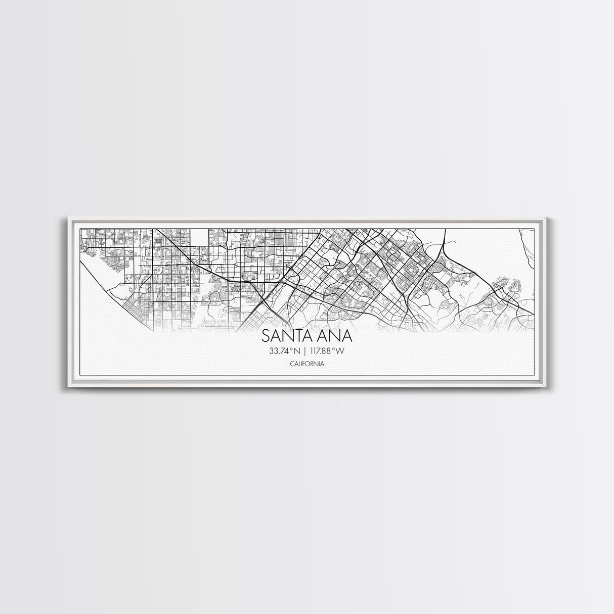 Panoramic Santa Ana City Map, California Art, Map Print, Minimalist Wall Art, Canvas Art, Housewarming Gift, Street Map Art, Closing Gift