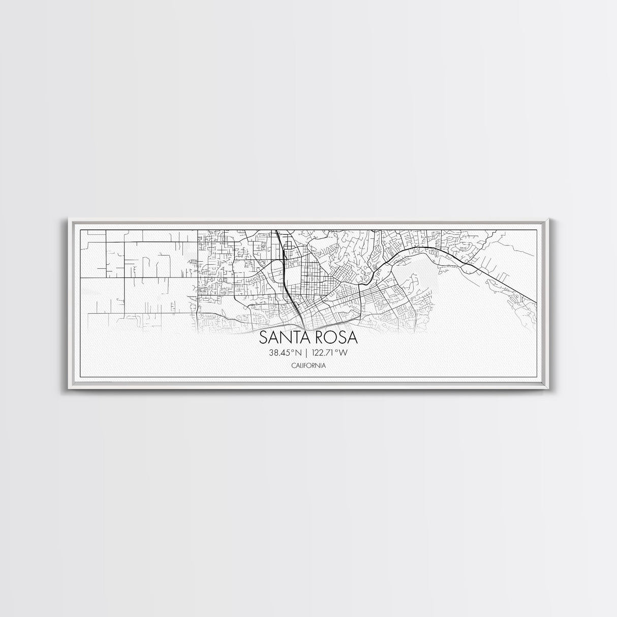 Panoramic Santa Rosa City Map, California Art, Map Print, Minimalist Wall Art, Canvas Art, Housewarming Gift, Street Map Art, Closing Gift