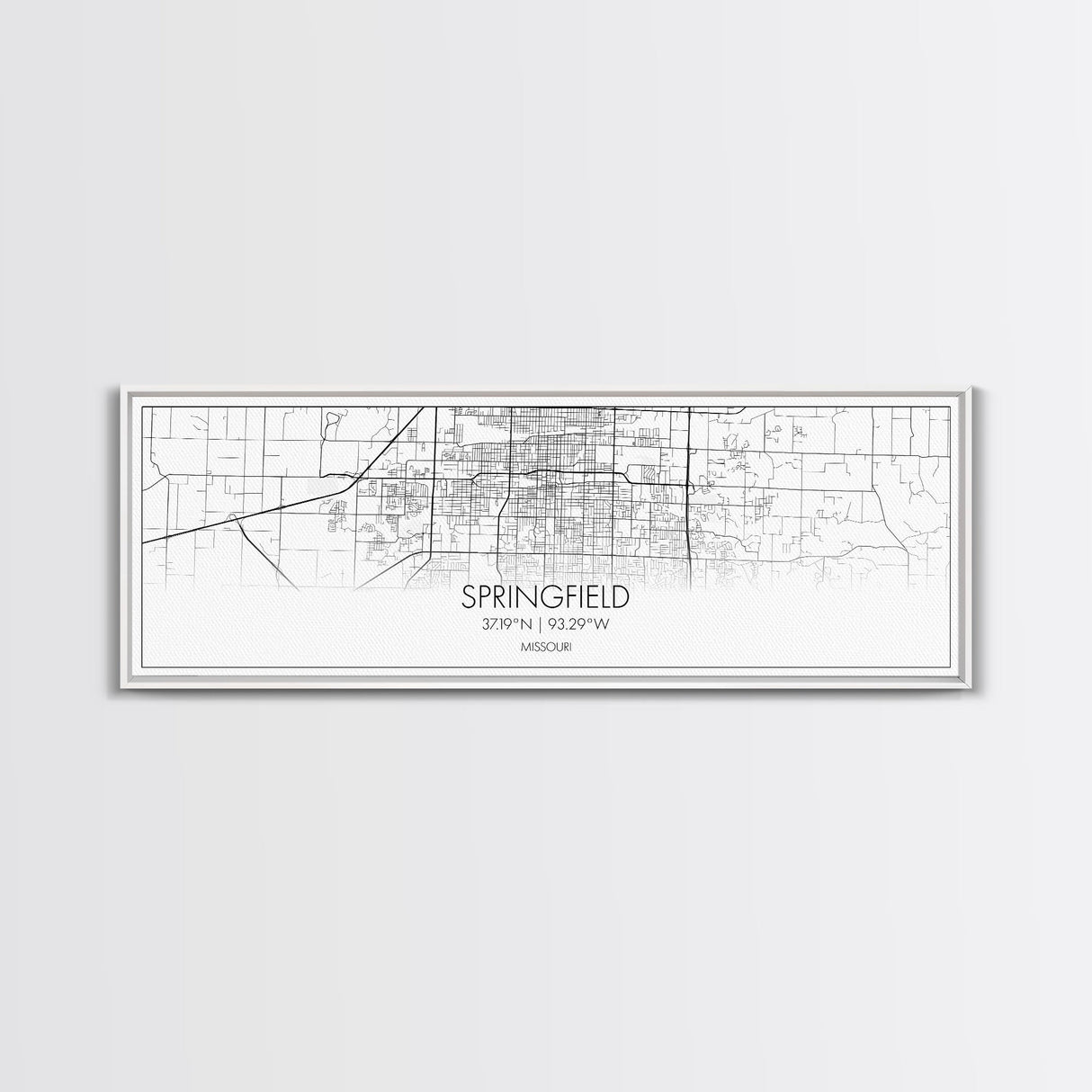 Panoramic Springfield City Map, Missouri Art, Map Print, Minimalist Wall Art, Canvas Art, Housewarming Gift, Street Map Art, Closing Gift