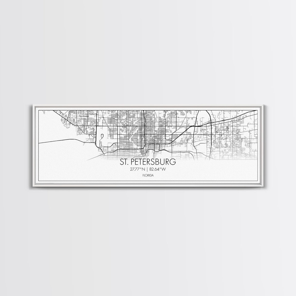 Panoramic St Petersburg City Map, Florida Art, Map Print, Minimalist Wall Art, Canvas Art, Housewarming Gift, Street Map Art, Closing Gift