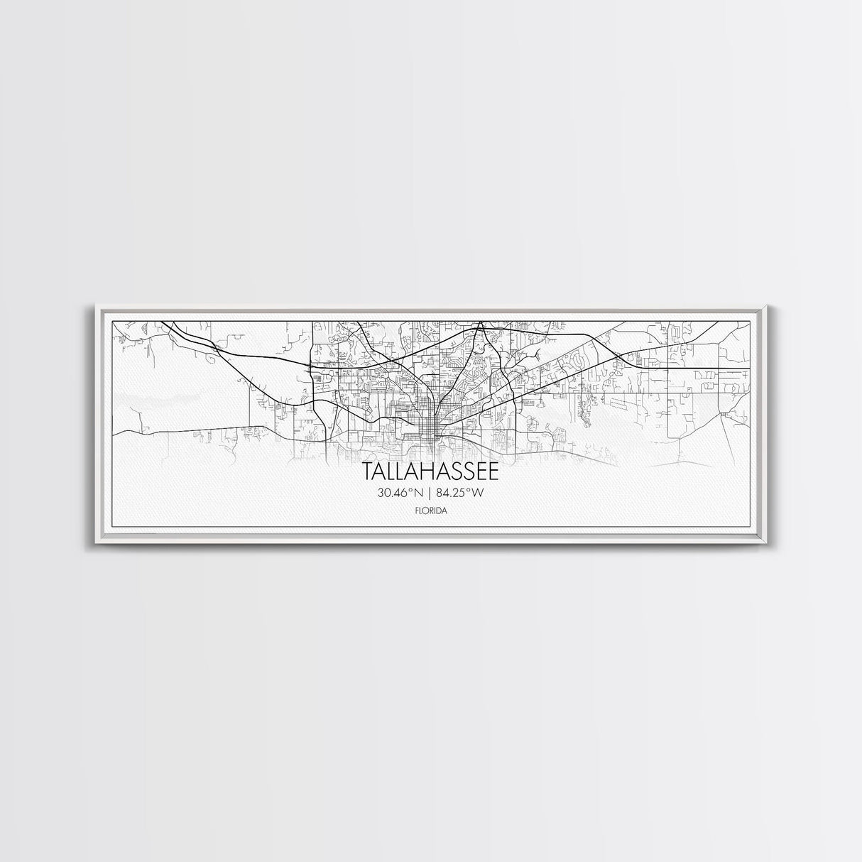 Panoramic Tallahassee City Map, Florida Art, Map Print, Minimalist Wall Art, Canvas Art, Housewarming Gift, Street Map Art, Closing Gift