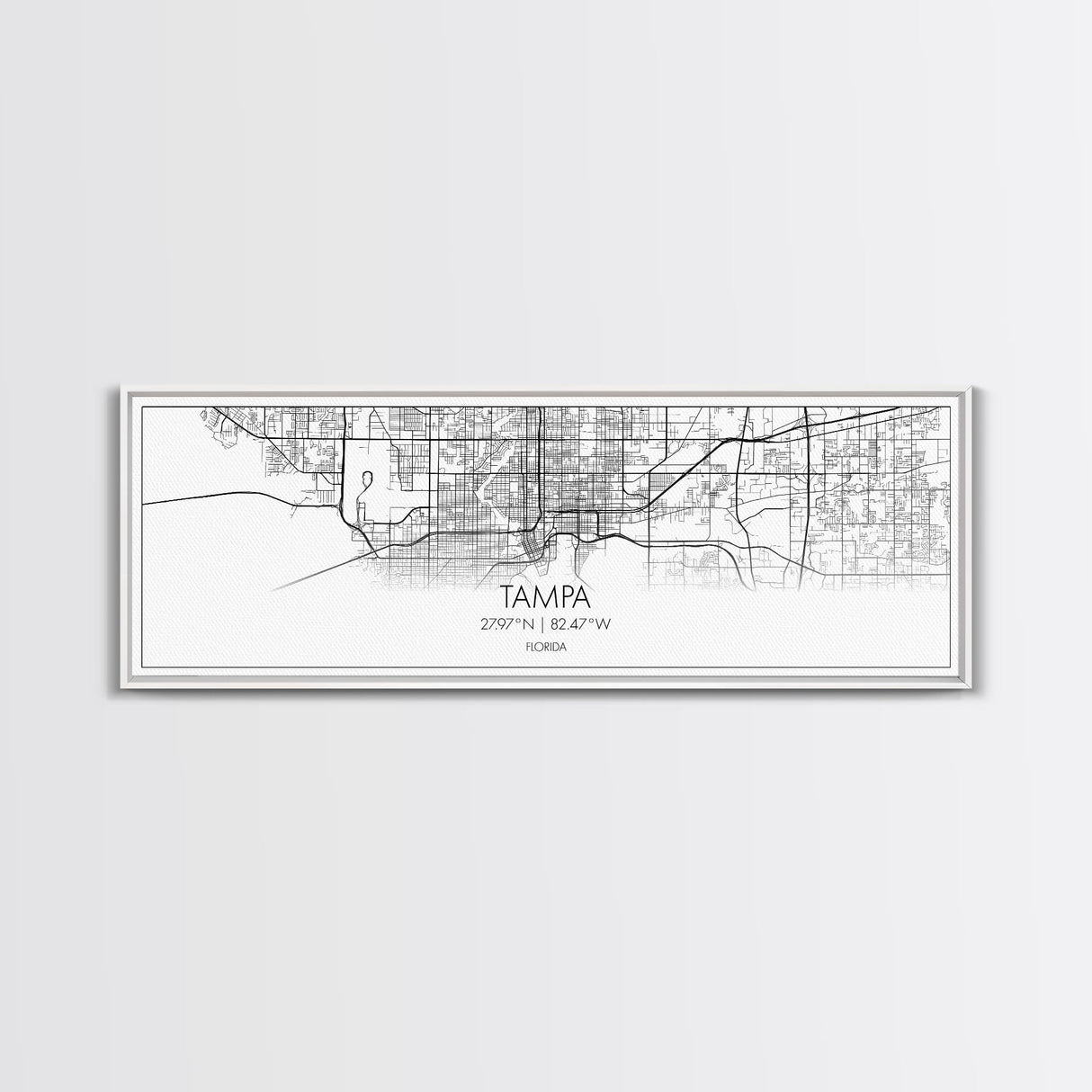 Panoramic Tampa City Map, Florida Art, Map Print, Minimalist Wall Art, Canvas Art, Housewarming Gift, Street Map Art, Closing Gift