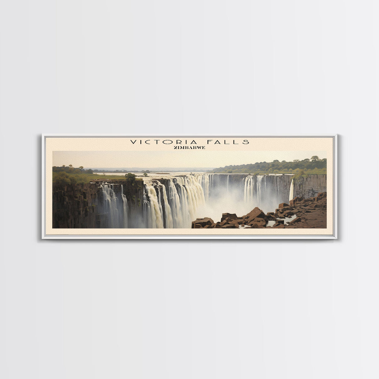 Victoria Falls Travel Poster Print, Framed Canvas Print, COUNTRY Travel Art, Wood Framed Art, Wall Hanging, Home Decor