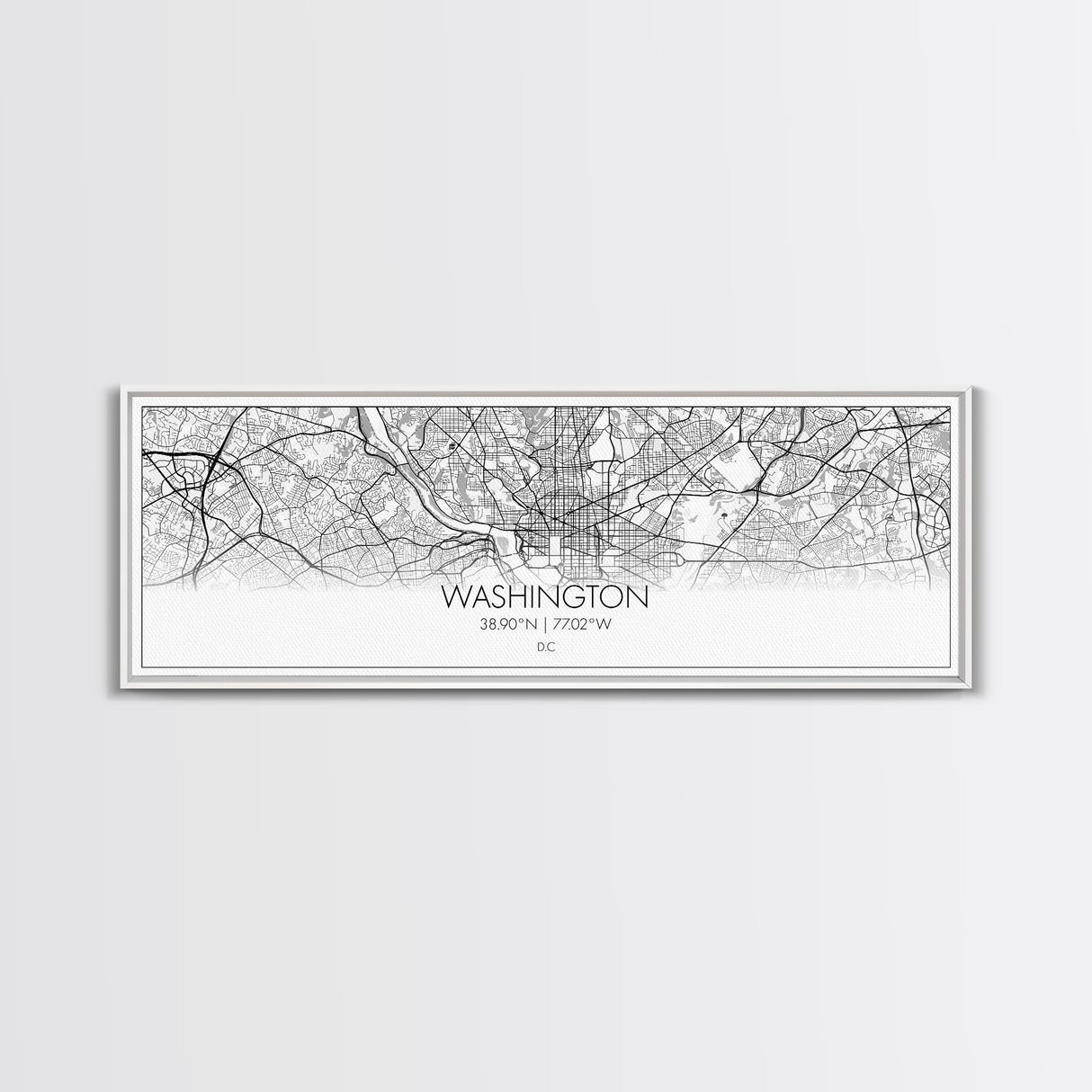 Panoramic Washington City Map, District Of Columbia, Map Print, Minimalist Wall Art, Canvas Art, Housewarming Gift, Street Map, Closing Gift