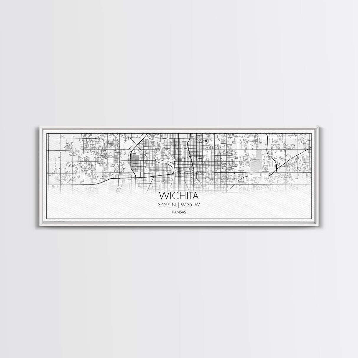 Panoramic Wichita City Map, Kansas Art, Map Print, Minimalist Wall Art, Canvas Art, Housewarming Gift, Street Map Art, Closing Gift