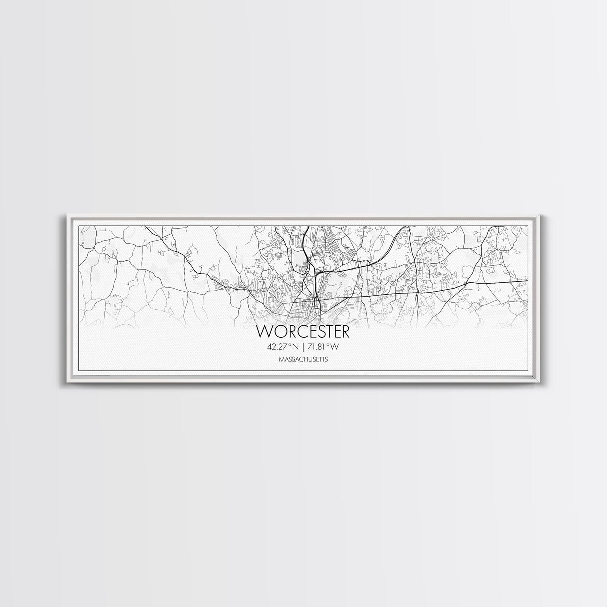 Panoramic Worcester City Map, Massachusetts Art, Map Print, Minimalist Wall Art, Canvas Art, Housewarming Gift, Street Map Art, Closing Gift