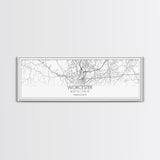 Panoramic Worcester City Map, Massachusetts Art, Map Print, Minimalist Wall Art, Canvas Art, Housewarming Gift, Street Map Art, Closing Gift