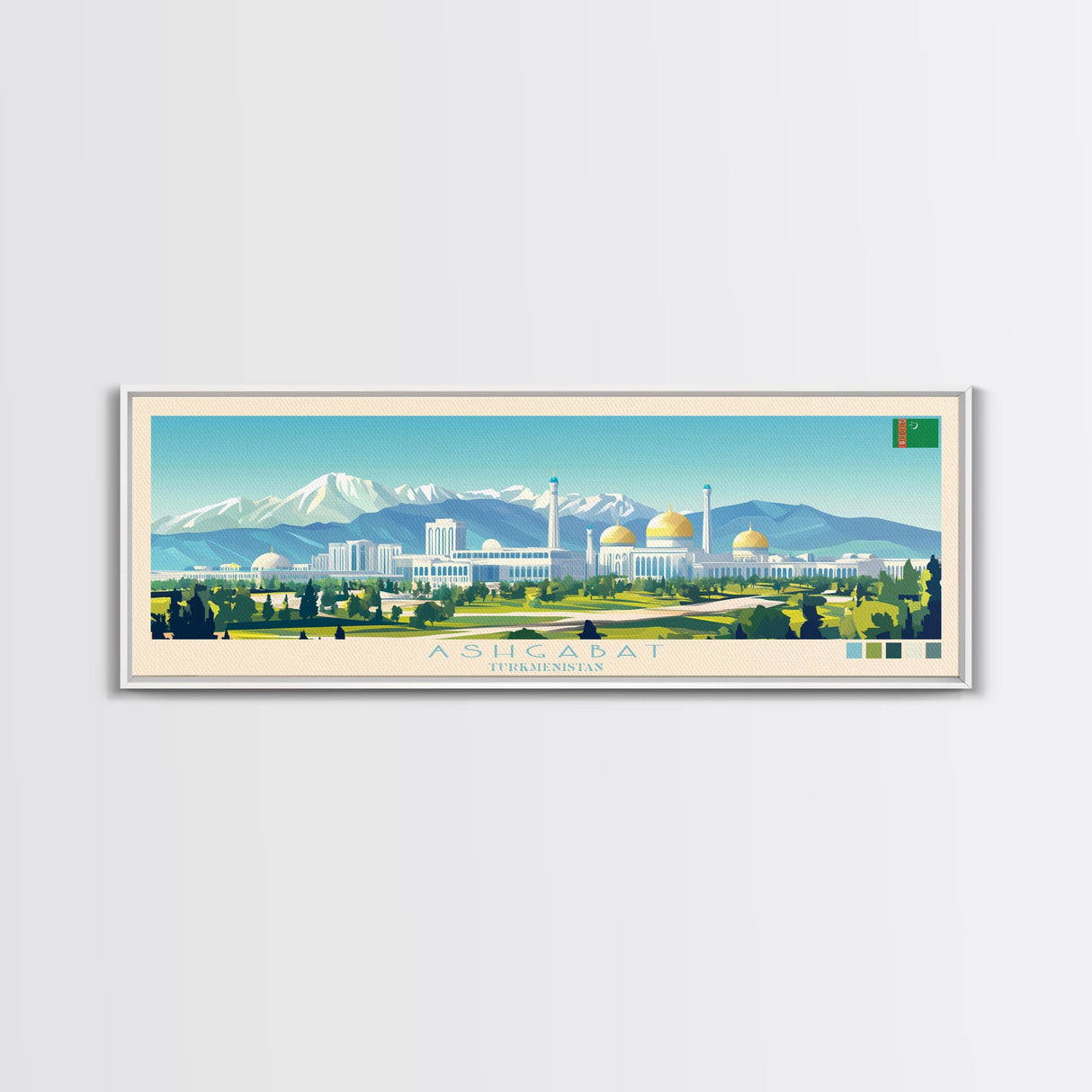 Ashgabat, Turkmenistan Panoramic Travel Poster Canvas Print, Ashgabat, Turkmenistan Painting, Turkmenistan Art, Ashgabat Panoramic Travel Art, Travel Painting