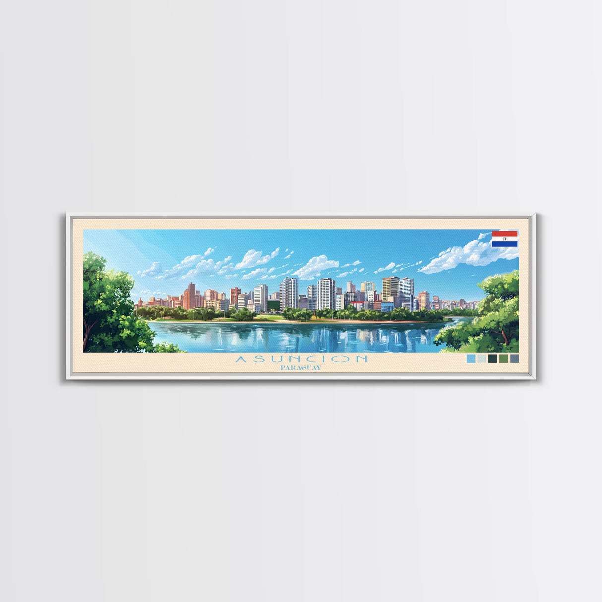 Asuncion, Paraguay Panoramic Travel Poster Canvas Print, Asuncion, Paraguay Painting, Paraguay Art, Asuncion Travel Art, Living Room Painting