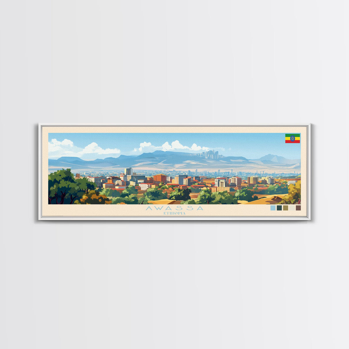 Panoramic Travel Poster Awassa, Ethiopia Canvas Print, Awassa, Ethiopia Painting, Ethiopia Art, Awassa Travel Art, Guest Room Painting