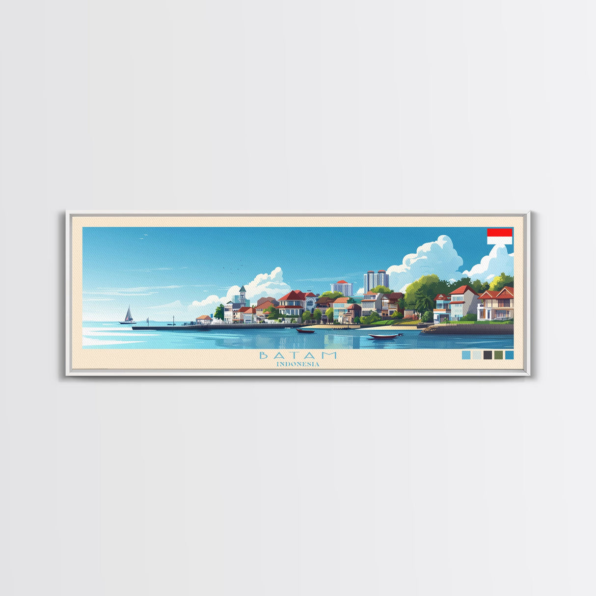 Batam, Indonesia Panoramic Travel Poster Canvas Print, Batam, Indonesia Painting, Indonesia Art, Batam Travel Art, Guest Room Painting